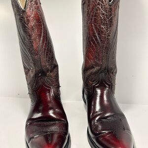 Men’s Vintage Western Cowboy Boots 8.5D Burgundy Leather USA Made
